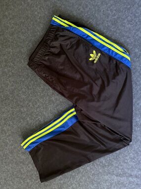 Adidas 3 Stripe Straight Leg Track Pants Black Green Blue Size 3XL